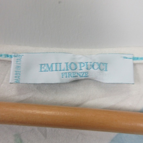 Emilio Pucci Firenze Top Shirt Women M * Blue Abstract V Neck Y2K Designer 142 - Picture 3 of 10